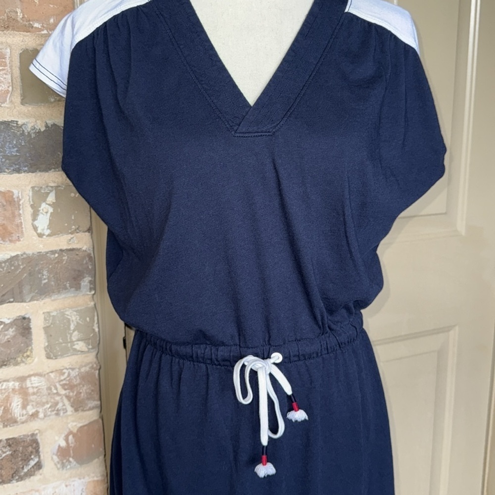 Nautica Navy Blue & White V-Neck Drawstring Waist Casual Dress - Size Medium - Picture 9 of 13